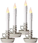 Plow & Hearth Set of 4 AA Battery Operated Window LED Candle Lamps | Auto Timer | Long Lasting Bulbs Never Need Replacing | Holiday Lights | Pewter Base | 9 1/2 H by GreenHaven Gardens