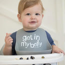 Baby Bib for Eating by Bella Tunno, Waterproof Silicone Bib with Large Food Catcher, Adjustable Fit for Babies 4-12 months & Toddlers 1-3 Years, Boys & Girls, Get In My Belly by TinyTreasures Baby Boutique