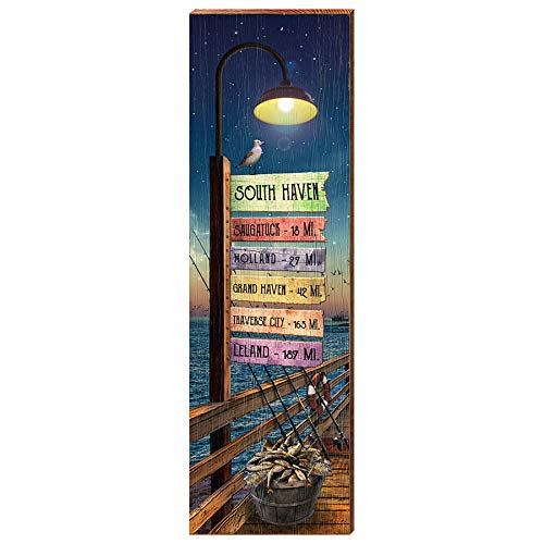 South Haven Dusk Beach Directional Home Decor Art Print on Real Wood