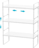 iPEGTOP Expandable Cabinet Storage Shelf Organizer Rack, Heavy Duty Cupboard Stand Spice Rack Adjustable Height Garage Pantry Shelf Space Riser for Counter Kitchen Organization, White, 3 Pack by CozyNest Decor