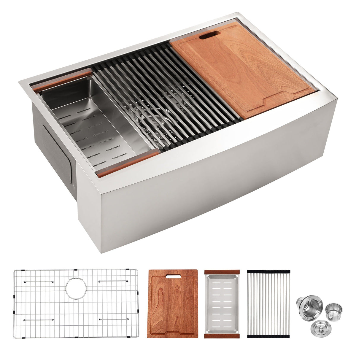 Classic Ceramic Farmhouse Sink Workstation Single Bowl With Durable Finish, photo 3 of 40