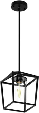 1 Pack Black Pendant Light Fixture Farmhouse Iron Cage Metal Pendant Light Lantern Hanging Light Fixtures with Clear Glass Shade for Kitchen Island, Dining Room, Hallway,Entryway1 by CozyNest Decor