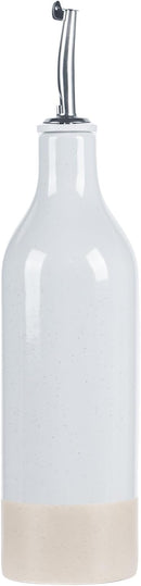 famiware Milkyway 16oz Ceramic Olive Oil Dispenser Bottle, 1 Piece Oil Dispenser for Kitchen with Stainless Steel Pourers, Suitable for Storage Vinegar, Soy Sauce, Coffee Syrup, Liquids, Light Gray by CozyNest Decor
