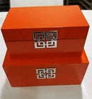 Galt International Storage Boxes - Large & Small Decorative Storage Box w/Hinged Lid - Classic Design Wood Decor Boxes with Geometric Opening Clasp - Home & Office Storage - Set of 2 (Orange) by CozyNest Decor