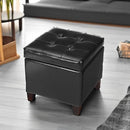 Adeco Storage Ottoman Foot Rest Stool, Leather Ottoman Footstool with Wood Legs and Hinged Lid, 18" Small Foot Stool Bench for Living Room, Bedroom, Black by CozyNest Decor