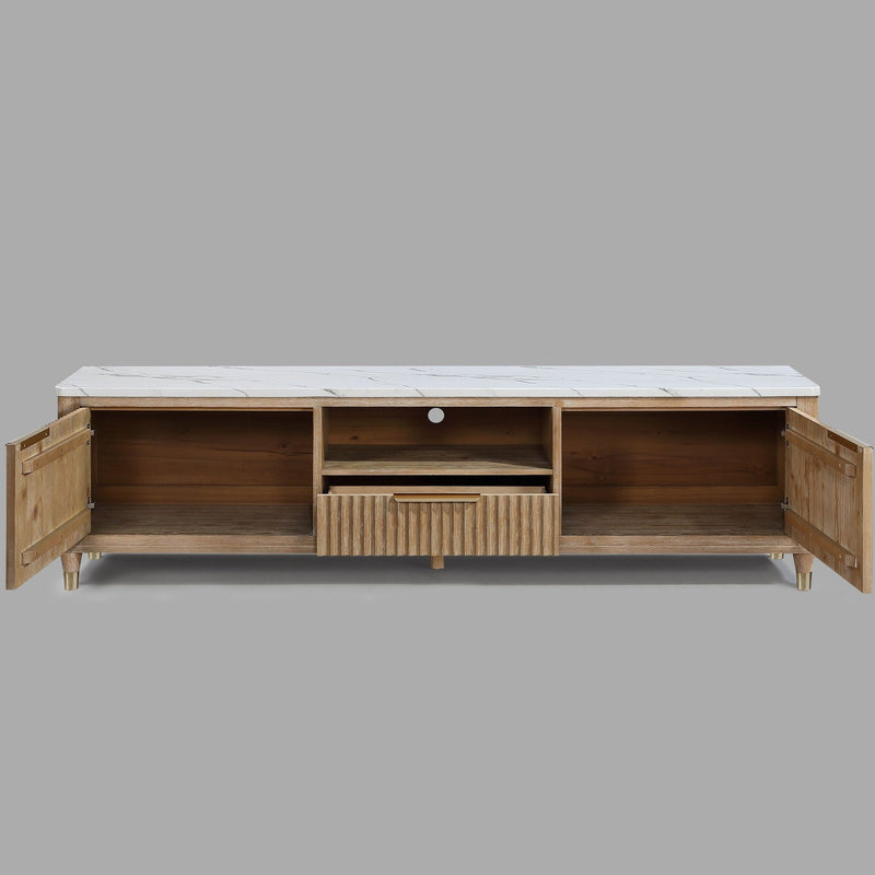 Fluted TV Stand With Accents - Natural Wood / White, photo 5 of 6