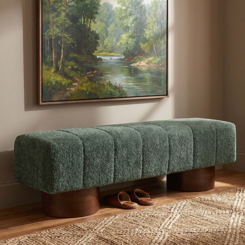 Green Boucle Upholstered Indoor Dining Bench, photo 4 of 10