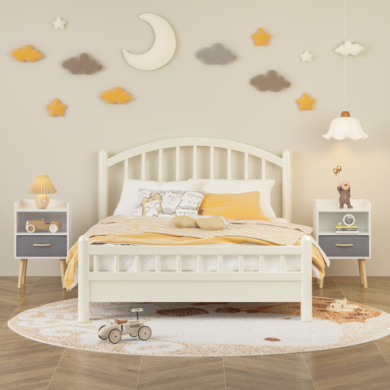 2PC Nightstand With Collapsible Fabric Drawer, 2-Tier Storage End Table, Wood Side Table with Storage Cabinet for Bedroom, Living Room - White