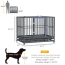 43" Heavy Duty Dog Crate Metal Cage Kennel with Lockable Wheels, Double Door and Removable Tray, Grey
