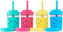 Elk and Friends Kids & Toddler Cups | The Original Glass Mason jars 8 oz with Silicone Sleeves & Silicone Straws with Stoppers | Smoothie Cups | Spill Proof Sippy Cups for Toddlers | 4 Pack by TinyTreasures Baby Boutique