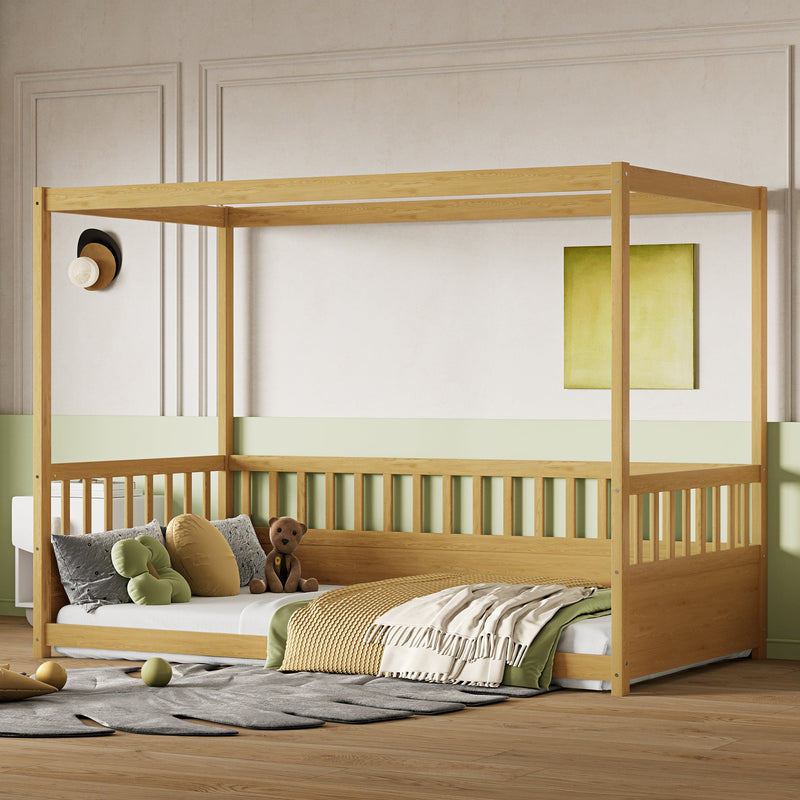 Twin Size Canopy Bed Frame with Guardrails for Kids, photo 3 of 9