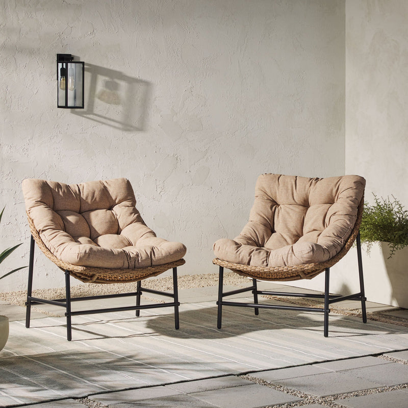 Papasan Outdoor Patio Scoop Chairs, Set of 2