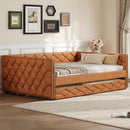 Upholstered Full Long Daybed With Trundle And LED Armrests - Brown by HouseOfZazla