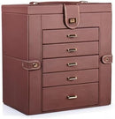 Kendal Extra Large Jewelry Box Jewelry Case PU Leather 6 Tier 5 Drawers Large Storage Capacity with Mirror Jewelry Storage Organizer Great Gift Also Good For Watches LJC-SHD5BN (Brown) by TinyTreasures Baby Boutique