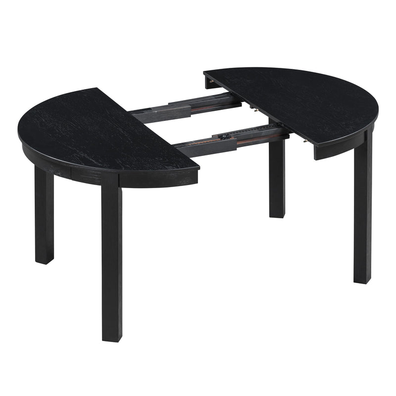 5-Piece Multifunctional Dining Table Set, Farmhouse Dining Set with Extendable Round Table,Two Small Drawers and 4 Upholstered Dining Chairs for Kitchen and Dining Room (Black)