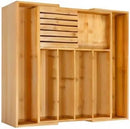 VaeFae Bamboo Silverware Drawer Organizer Kitchen, Expandable Utensil Organizer with Knife Block, Cutlery Tray with Divider, Multifunctional Wooden Drawer Organizer by CozyNest Decor