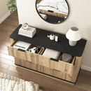 Modern 6 Drawer Cabinet With Metal Rounded Corners And Exquisite Handles Multi Functional Storage - Natural Wood by HouseOfZazla