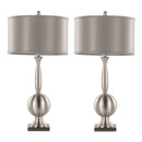 Joan 30" Contemporary Metal Table Lamp Set in Brushed Nickel with Grey Satin Shade - Set of 2
