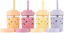 Elk and Friends Kids & Toddler Cups | The Original Glass Mason jars 8 oz with Silicone Sleeves & Silicone Straws with Stoppers | Smoothie Cups | Spill Proof Sippy Cups for Toddlers | 4 Pack by TinyTreasures Baby Boutique