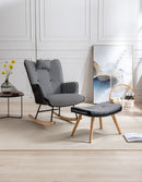 35.5 inch Rocking Chair with Footrest, Soft Houndstooth Fabric Leather Fabric Rocking Chair for Nursery, Comfy Wingback Glider Rocker with Safe Solid Wood Base for Living Room Bedroom Balcony (black)