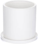 Plant Pots 10 Inch Ceramic Planter with Drainage Hole and Saucer, Matte White Modern Cylinder Planter Pot for Indoor Outdoor Plants Flowers, Full Glazed Finish by GreenHaven Gardens
