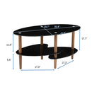 Oval Glass Coffee Table, Modern Table In Living Room Oak Wood Leg Tea Table 3-Layer Tempered Glass Table - Brown / Black by Unique Piece Furniture
