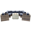 Premium 6 Person Wicker Patio Seating Group With Deep Cushions And Concrete Fire Pit - Gray Mix by HouseOfZazla