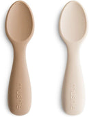 mushie Silicone Toddler Starter Spoons | 2 Pack (Natural/Shifting Sand) by TinyTreasures Baby Boutique