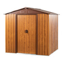 Metal Storage Shed Appealing Horizontal Siding In Woodgrain With Coffee Trim To Complement - Light Brown by HouseOfZazla