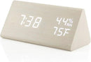 OCT17 Wooden Alarm Clock, Wood Alarm Clock Smart LED Digital Clock for Bedroom/desks, Upgraded with Time Temperature, Adjustable Brightness and Voice Control, Humidity Displaying - White by CozyNest Decor