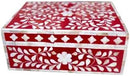 Decorative Wooden Storage Box with Mother of Pearl Inlay – Elegant Floral Design – Perfect for Home Décor in Living Room, Dining Area, or Bedroom (Red, 12x8x5 inches) by CozyNest Decor