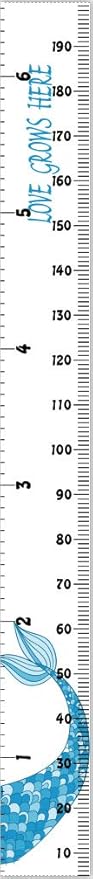 Kids Growth Chart, Wood Frame Fabric Canvas Height Measurement Ruler from Baby to Adult for Child's Room Decoration 7.9 x 79in (7.9 x 79in, Blue Mermaid) by TinyTreasures Baby Boutique