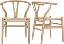 Wishbone Chair Natural Solid Wood Dining Chair/Hans Wegner Y Chair Rattan and Wood Accent Armrest Chairs Set of 2 (Ash Wood + Natural) by CozyNest Decor