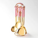 Generic Stainless Steel Kitchen Utensil Set, Spoon, Spatula, Pasta Server, Small Spatula (Pink & Gold) by CozyNest Decor