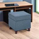 Adeco 17" Square Ottoman with Storage, Small Blue Storage Ottoman Foot Rest with Hinged Lid & Solid Wood Legs, Linen Fabric Foot Stool for Living Room & Bedroom by CozyNest Decor