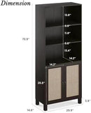 Tall Bookshelf, 5-Tier Book Shelf with 2 Rattan Doors, Freestanding Bookcase Display Shelves with Large Storage, Book Case for Living Room, Office, Study, Bedroom, 70.9 Inch by CozyNest Decor