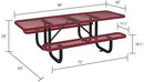 Global Industrial 8'L Rectangular Picnic Table, ADA Compliant, Expanded Metal, Red Thermoplastic Coating, Attached Benches, 1-1/2” Umbrella Pole Hole, Outdoor-Rated by GreenHaven Gardens