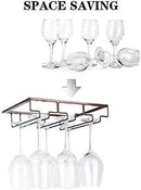 Wine Glass Rack - Under Cabinet Stemware Wine Glass Holder Glasses Storage Hanger 2 Pack Metal Organizer for Bar Kitchen Brown by CozyNest Decor