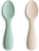 mushie Silicone Toddler Starter Spoons | 2 Pack (Cambridge Blue/Shifting Sand) by TinyTreasures Baby Boutique