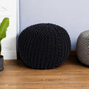 BIRDROCK HOME Round Pouf Ottoman | Cotton Braided Foot Stool with Bean Bag Filling | Boho Foot Rest for Living Room & Bedroom | Compact & Comfortable Seating, Lightweight & Soft | Black by CozyNest Decor