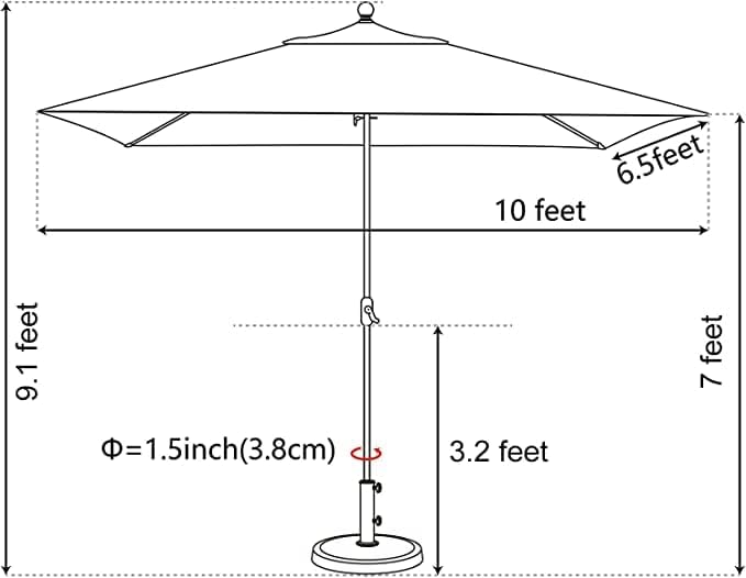 EliteShade USA 10-Year-Non-Fading 6.5x10Ft Rectangular Market Umbrella Patio Umbrella Outdoor Table Umbrella with Ventilation（Rust）, photo 5 of 9