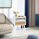 MaxSmeo White Nightstand with Drawer, Mid Century Modern Nightstand, Rattan Side Table, End Table with Storage for Living Room, Bedroom and Small Spaces, Easy Assembly (White) by CozyNest Decor