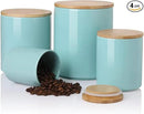 Sweejar Kitchen Canisters Ceramic Food Storage Jar Set, Stackable Containers with Airtight Seal Bamboo Lid for Serving Ground Coffee, Tea,Grains, Herbs,Sugar, Salt and More - Pack of 4（Turquoise） by CozyNest Decor
