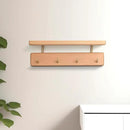 Shelf with Hooks, Solid Wood Bedroom Shelves for Wall, Wooden Coat Rack Wall Mount for Bathroom, Kitchen, Door Entryway (Beech, 30cm/11.81inch) by CozyNest Decor