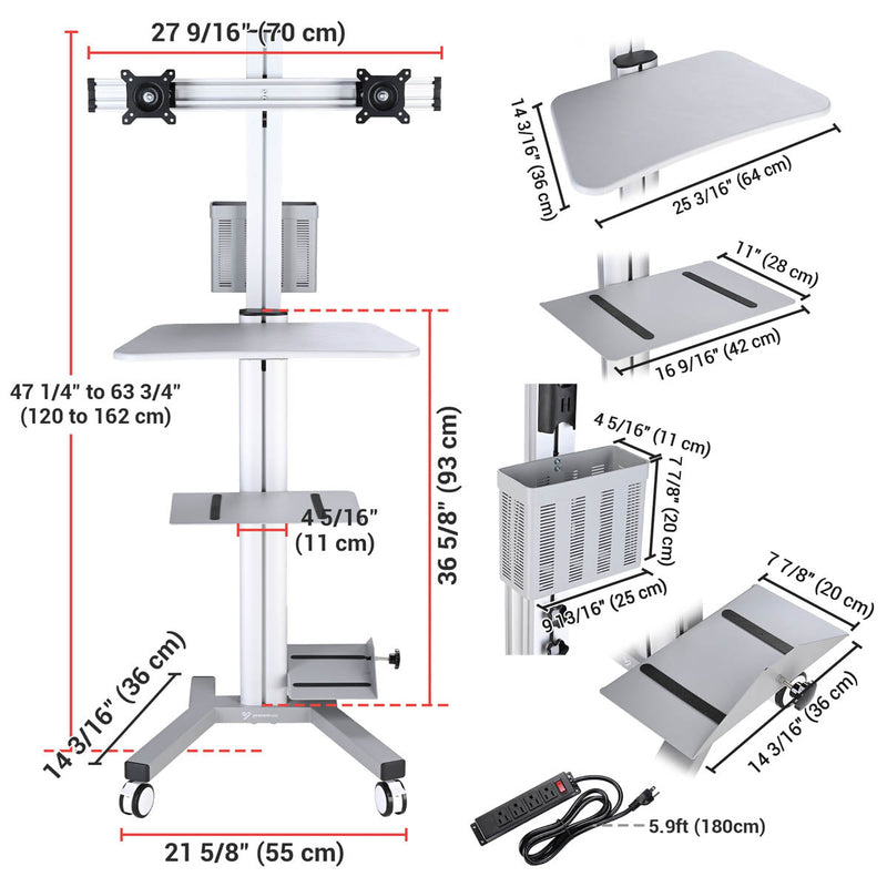 Yescom PC Computer Cart Workstation with Power Strip 2-Monitor