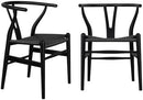 Wishbone Chair Natural Solid Wood Dining Chair/Hans Vegner Y Chair Rattan and Wood Accent Armrest Chairs Set of 2 (Ash Wood - Black) by CozyNest Decor