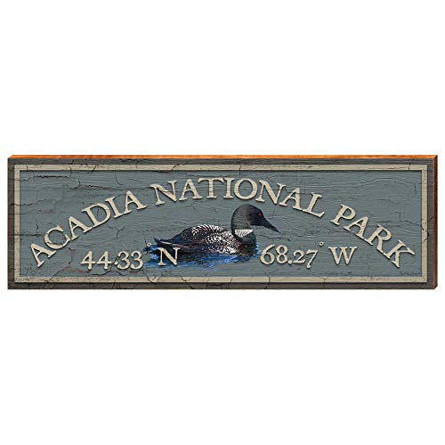 Acadia National Park Loon Latitude Longitude Home Decor Art Print on Real Wood