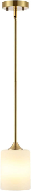 Modern Gold Pendant Light Brushed Brass Mid Century Chandelier White Cylinder Glass Shades Adjustable Rods Farmhouse Ceiling Hanging Lighting Fixture Kitchen Island Dining Room Bedroom by CozyNest Decor