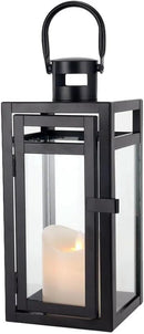 TRIROCKS Metal Candle Lantern 12'' High Decorative Outdoor Lantern Hanging Lantern with Tempered Glass for Christmas Home Decor Living Room Parties Events Tabletop Indoors Outdoors (Black Matte) by CozyNest Decor