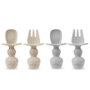 PandaEar (4 Pack) Silicone Baby Led Weaning Spoon Fork| First Training Self Feeding Utensils Set| Anti-Choke Silverware Eating Supplies for Toddler 6 Months Up (Carnation Grey) by TinyTreasures Baby Boutique